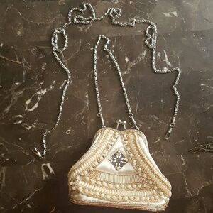 Beautiful Cream Beaded Bag with short & long chain